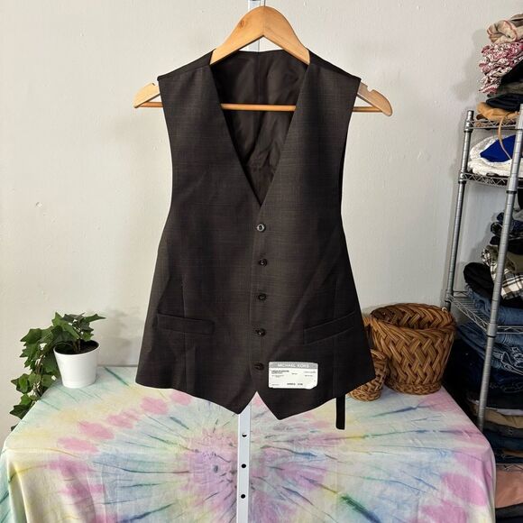 Michael Kors Brown Plaid Kerrigan Vest Tailored 100% Wool 44R new with tags - Picture 3 of 6